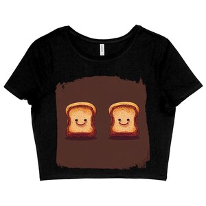Smiling Toast Women's Cropped T-Shirt - Cute Crop Top - Graphic Crop Tee Shirt