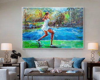 Textured Tennis Painting: Impasto Sports Art, Framed Canvas