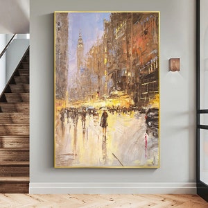 New York Evening, Cityscape Art, Oil Painting Canvas Original, Cityscape Wall Art, City Art Painting, City Painting, Oversized Wall Art