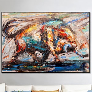 Dipinto astratto di toro, arte murale strutturata, dipinto di animali, arte del toro, dipinto strutturato, arte di animali, dipinto extra large