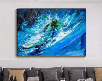 Pintura texturizada de esquiador: Arte de empastes en descenso de montaña
