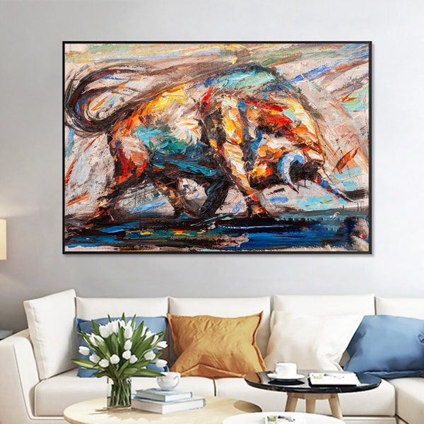 Abstract Bull Painting, Textured Wall Art, Animal Painting, Bull Art, Textured Painting, Animal Art, Extra Large Painting