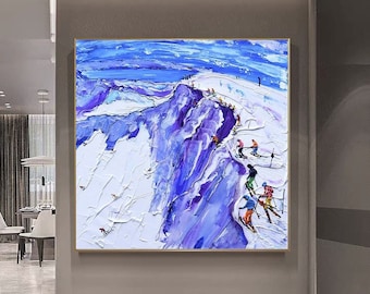 Impasto Ski Painting: Winter Landscape Canvas Art