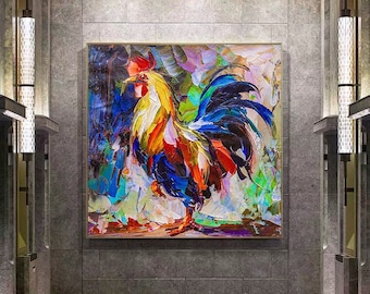 Rooster Wall Art, Animal Painting, Rooster Painting, Heavy Textured Art, Impasto Painting, Rooster Wall Decor, Extra Large Painting