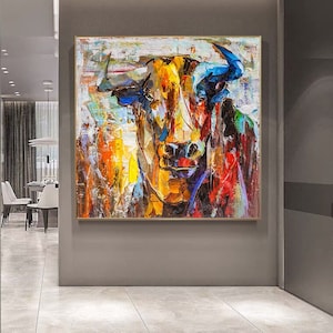 Colorful Bull Painting, Animal Art, Heavy Textured Painting, Bull Artwork, Animal Painting, Bull Wall Art, Large Size Painting, Impasto Art