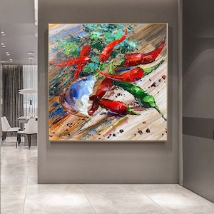 Hot Peppercorns, Food Art, Still Life, Kitchen Wall Art, Impasto Art, Food Wall Art,  Textured Wall Art, Food Painting, Extra Large Wall Art