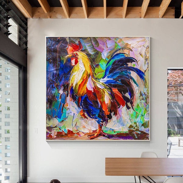 Rooster Painting, Animal Painting, Rooster Art, Rooster Wall Art, Impasto Painting, Textured Wall Art, Animal Art, Extra Large Wall Art