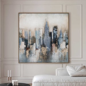 Abstract City Skyline, Oil Painting Canvas Original, Cityscape Art ...