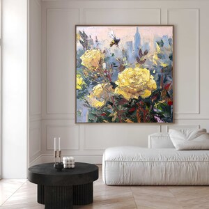 Yellow Flowers, Oil Painting Canvas Original, Flowers Art, Flowers Painting, Abstract Flower Art, Extra Large Painting, Floral Art