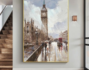 London Painting, Oil Painting Canvas Original, London Wall Art, Cityscape Wall Art, City Art Painting, Extra Large Wall Art Framed