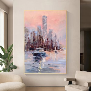 Abstract Cityscape, Oil Painting Canvas Original, Cityscape Wall Art, City Art Painting, City Painting, Extra Large Wall Art Framed
