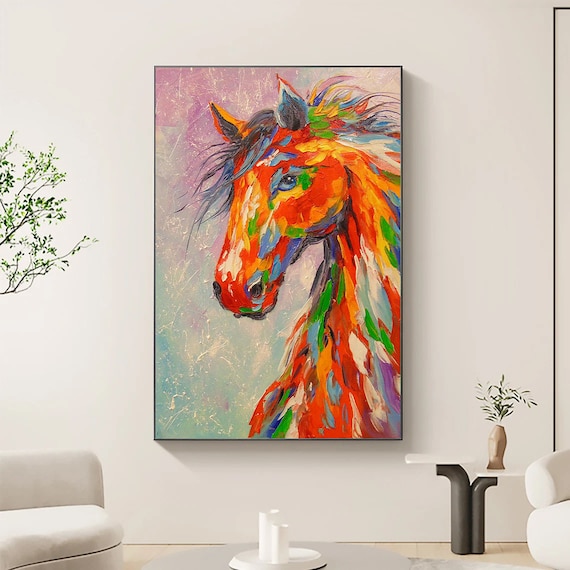 HORSE 油絵アート Running Horse Oil Painting Original Large Horse Wall Art Hand Made