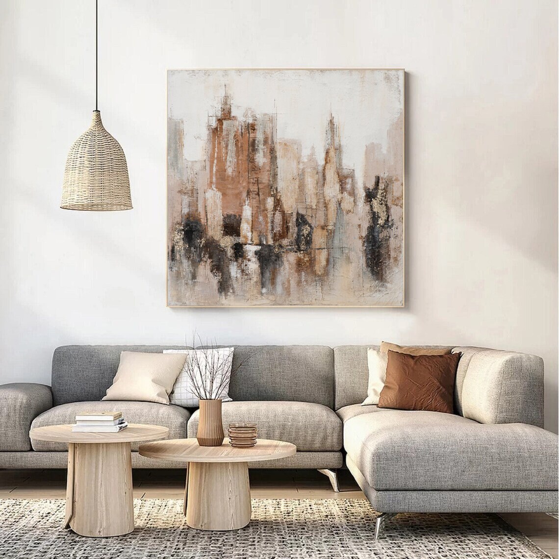 Abstract City Skyline, Oil Painting Canvas Original, Cityscape Wall Art ...