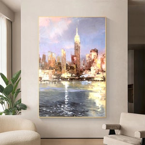 City Sparkle, New York Art, Oil Painting Canvas Original, Cityscape Wall Art, City Art Painting, City Painting, Extra Large Wall Art Framed