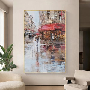 Paris Cafe Art, Oil Painting Canvas Original, Paris Wall Art, City Art Painting, City Painting, Extra Large Wall Art Framed, Paris Painting