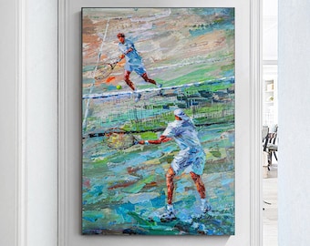 Original Tennis Oil Painting: Textured Sport Wall Art