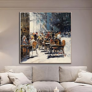 Cafe, Oil Painting Canvas Original, Cafe Wall Art, Cityscape Art, City Art Painting, Abstract City Art, Extra Large Painting, Art of City