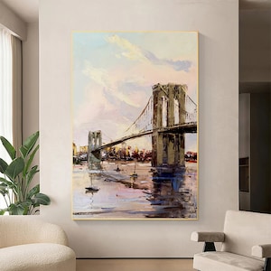 Brooklyn Bridge, New York City Art, Cityscape Art, Oil Painting Canvas Original, City Art Painting, City Painting, Large Wall Art