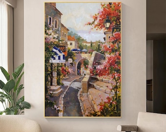 Original Oil Painting on Canvas: Medieval Village Landscape Art