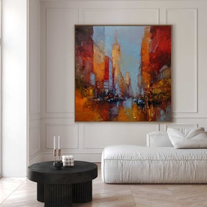 Empire State Abstract Oil Painting: New York Cityscape Art