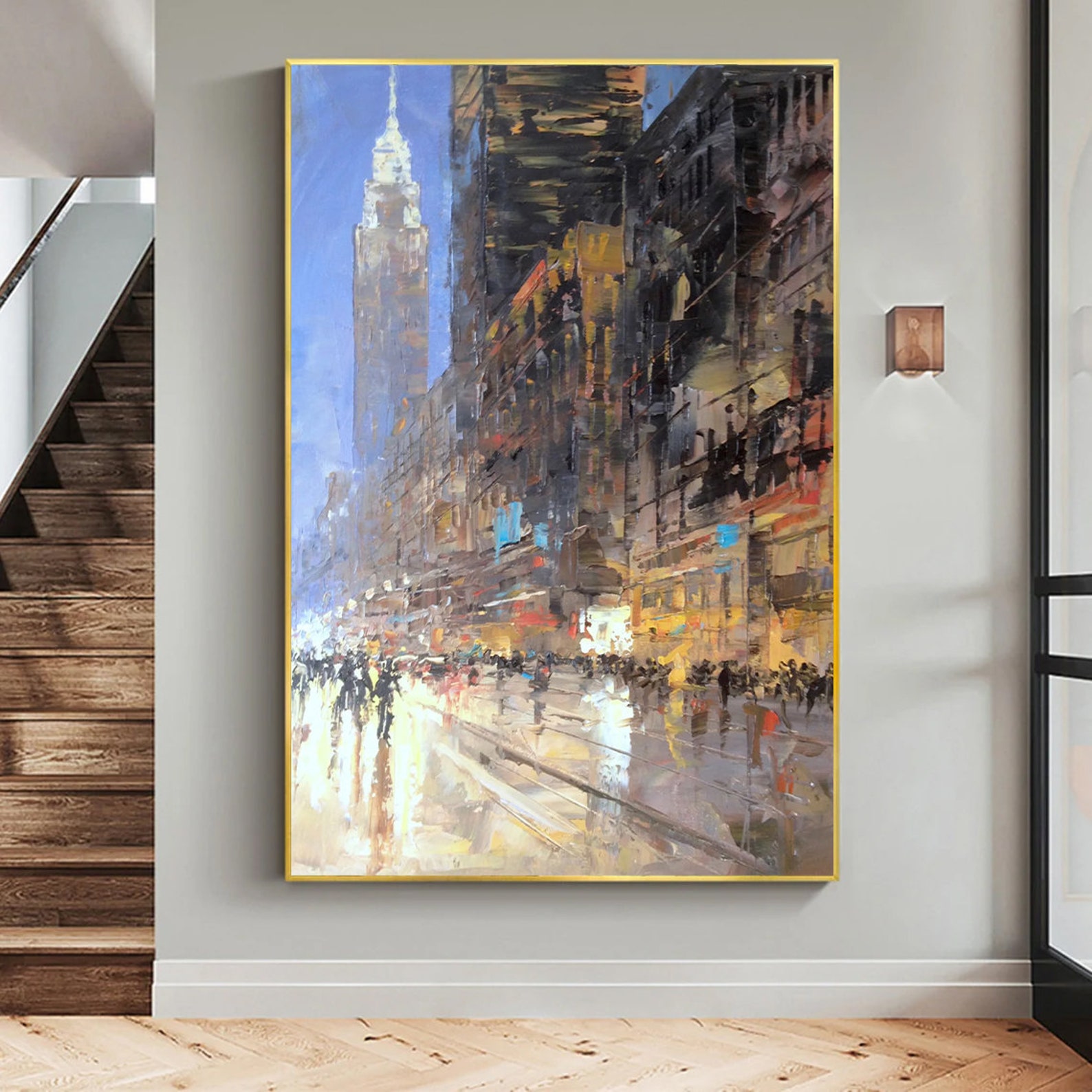 Abstract Street, Oil Painting Canvas Original, Cityscape Wall Art, City Art Painting, City