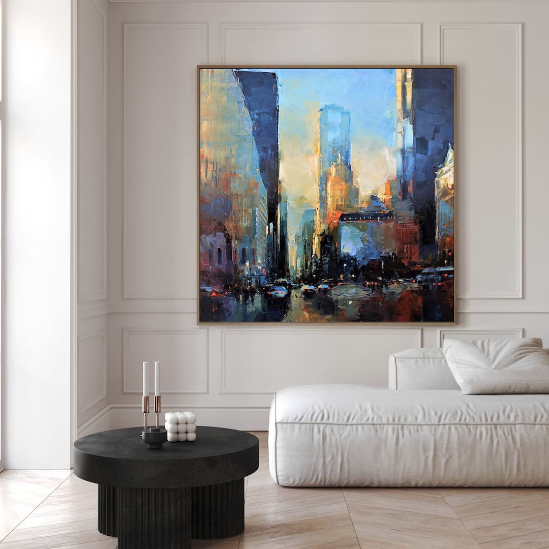 New York Street, Abstract City Art, Original Abstract Oil Painting