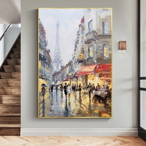 Paris Cafe Art, Oil Painting Canvas Original, Paris Painting, Cityscape Wall Art, City Painting, Extra Large Wall Art Framed