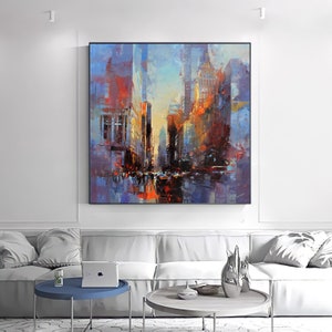 New York, Abstract City Art, Original Abstract Oil Painting Canvas, Abstract Cityscape, City Art Painting, Extra Large Painting