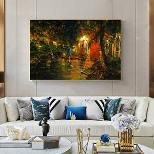 Closing Time, Cafe Art, Oil Painting Canvas, Cafe Wall Art, Large Horziontal Art, Cafe Painting, Extra Large Wall Art Framed