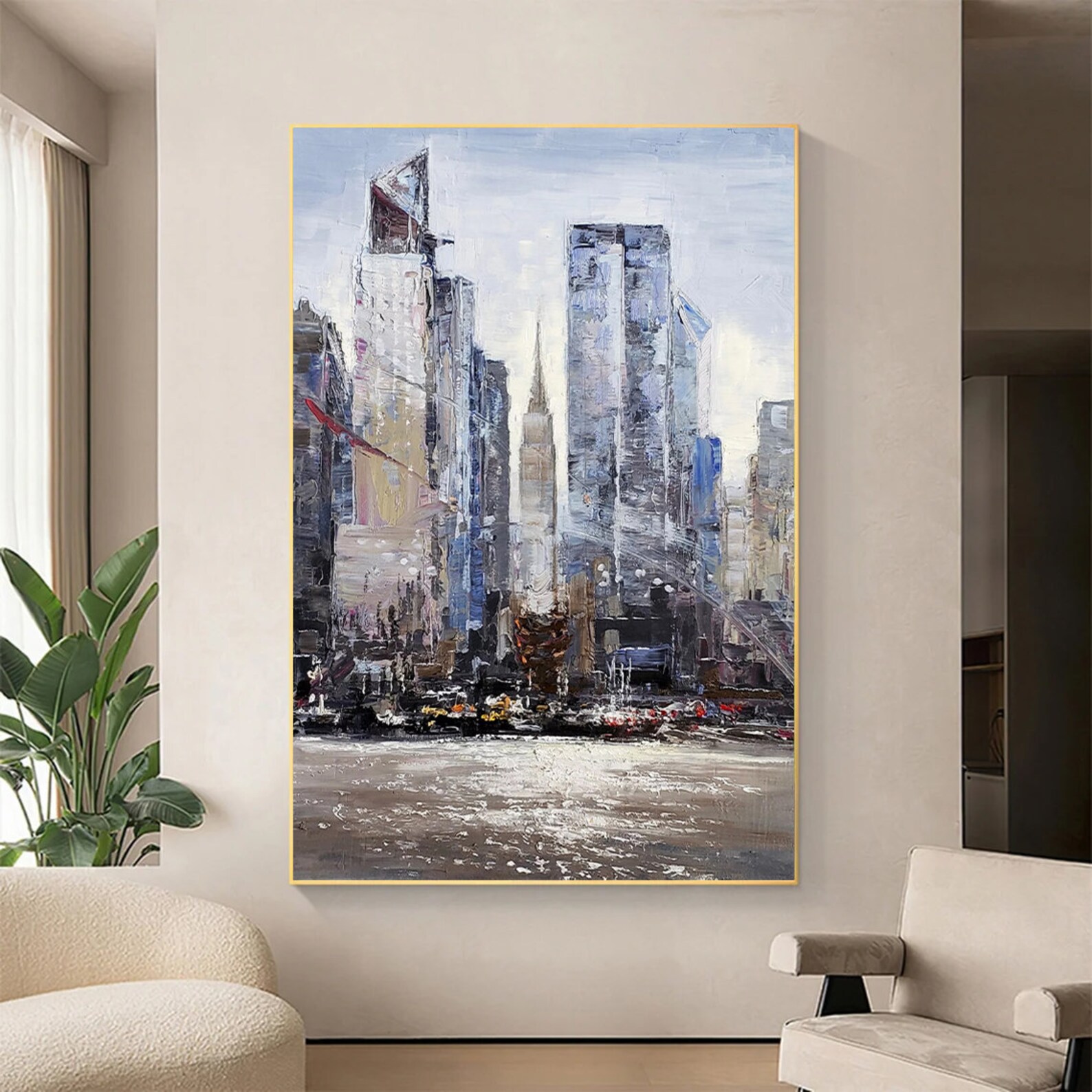 New York City, Abstract Cityscape Art, Oil Painting Canvas Original, Cityscape Wall Art, City