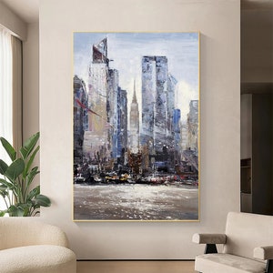 New York City, Abstract Cityscape Art, Oil Painting Canvas Original, Cityscape Wall Art, City Painting, Extra Large Wall Art Framed