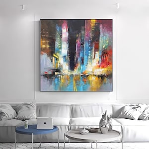 New York Street, Abstract City Art, Original Abstract Oil Painting Canvas, Abstract Cityscape, City Art Painting, Extra Large Painting