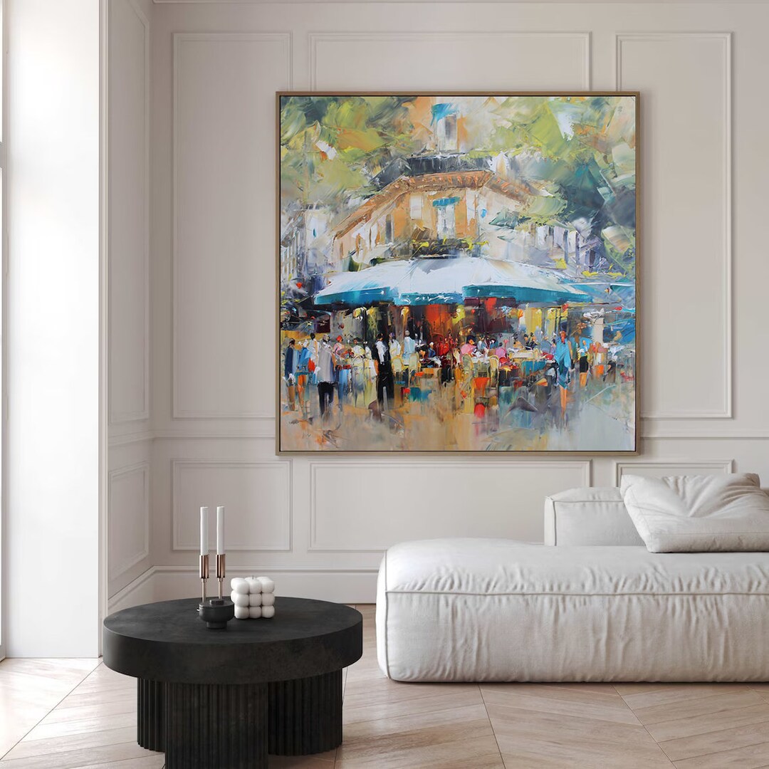 Crowd in the Corner, Abstract City Art, Original Abstract Oil Painting