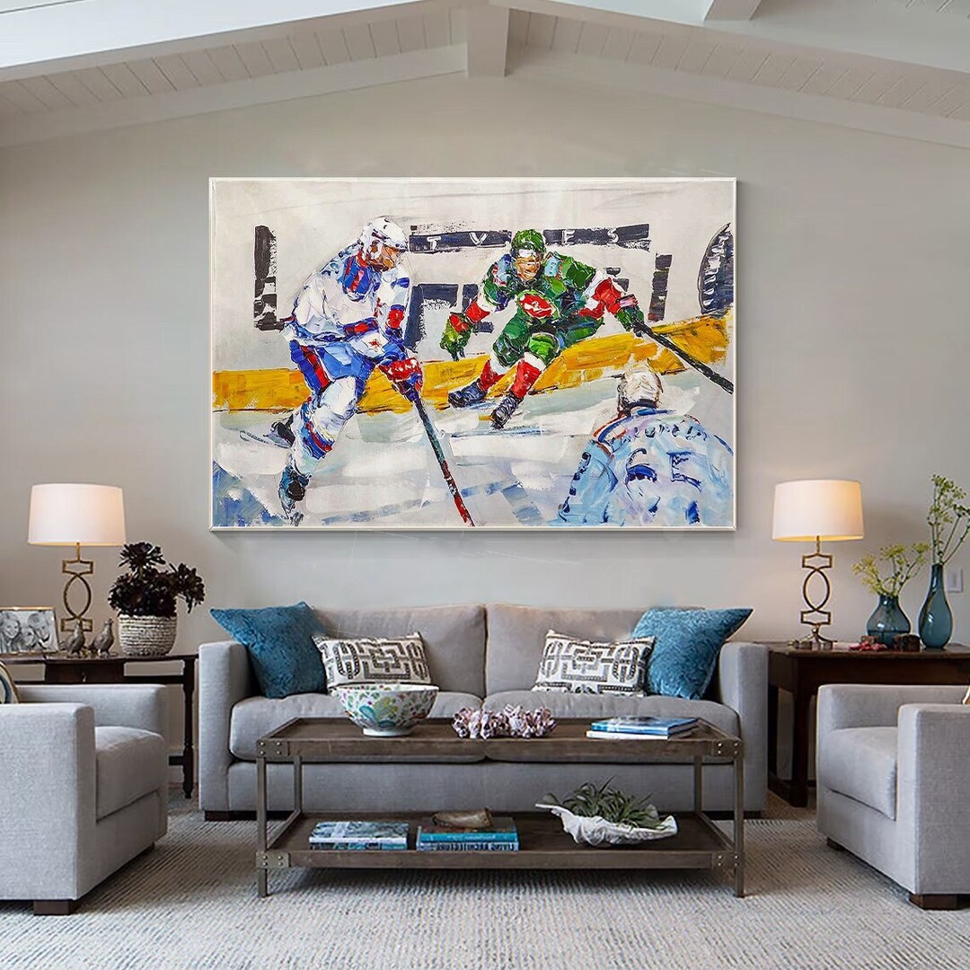 Ice Hockey Painting, Sport Art, Hockey Wall Art, Textured Art, Large