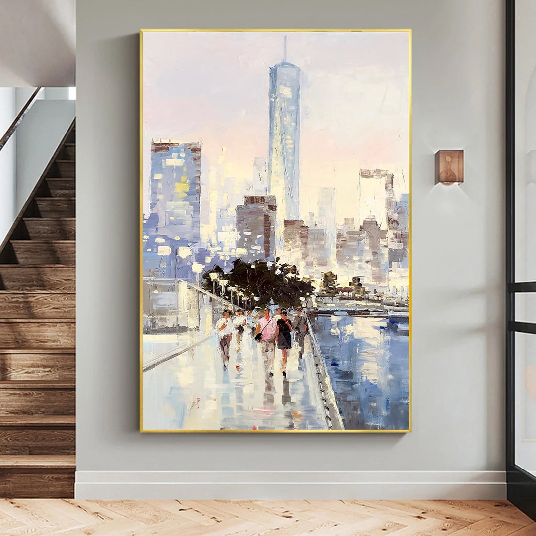 Seaside Walk, Cityscape Art, Oil Painting Canvas Original, Cityscape