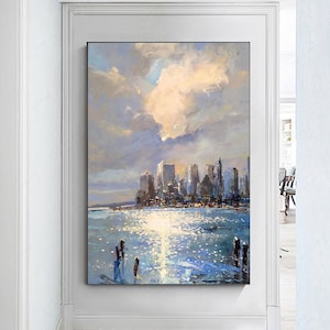 New York Skyline, Cityscape Art, Oil Painting Canvas Original, City Art Painting, City Painting, Extra Large Wall Art Framed