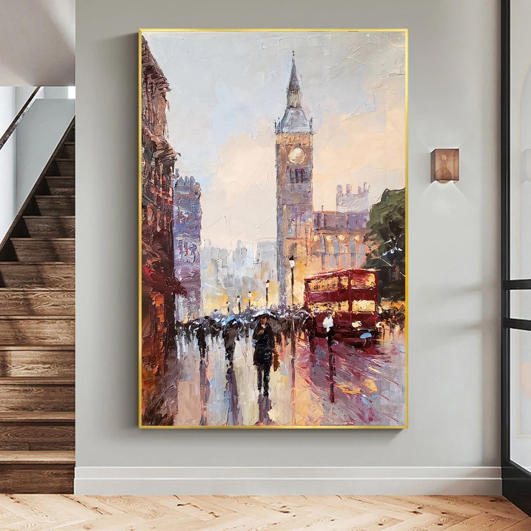 London Painting, Oil Painting Canvas Original, London Street Painting, Cityscape Wall Art, City