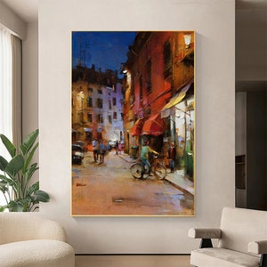 Italy Evening, Oil Painting Canvas Original, Cityscape Wall Art, Italy Art Painting, City Painting, Extra Large Wall Art Framed