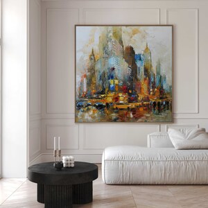 Original Abstract Cityscape Oil Painting on Canvas - Extra Large
