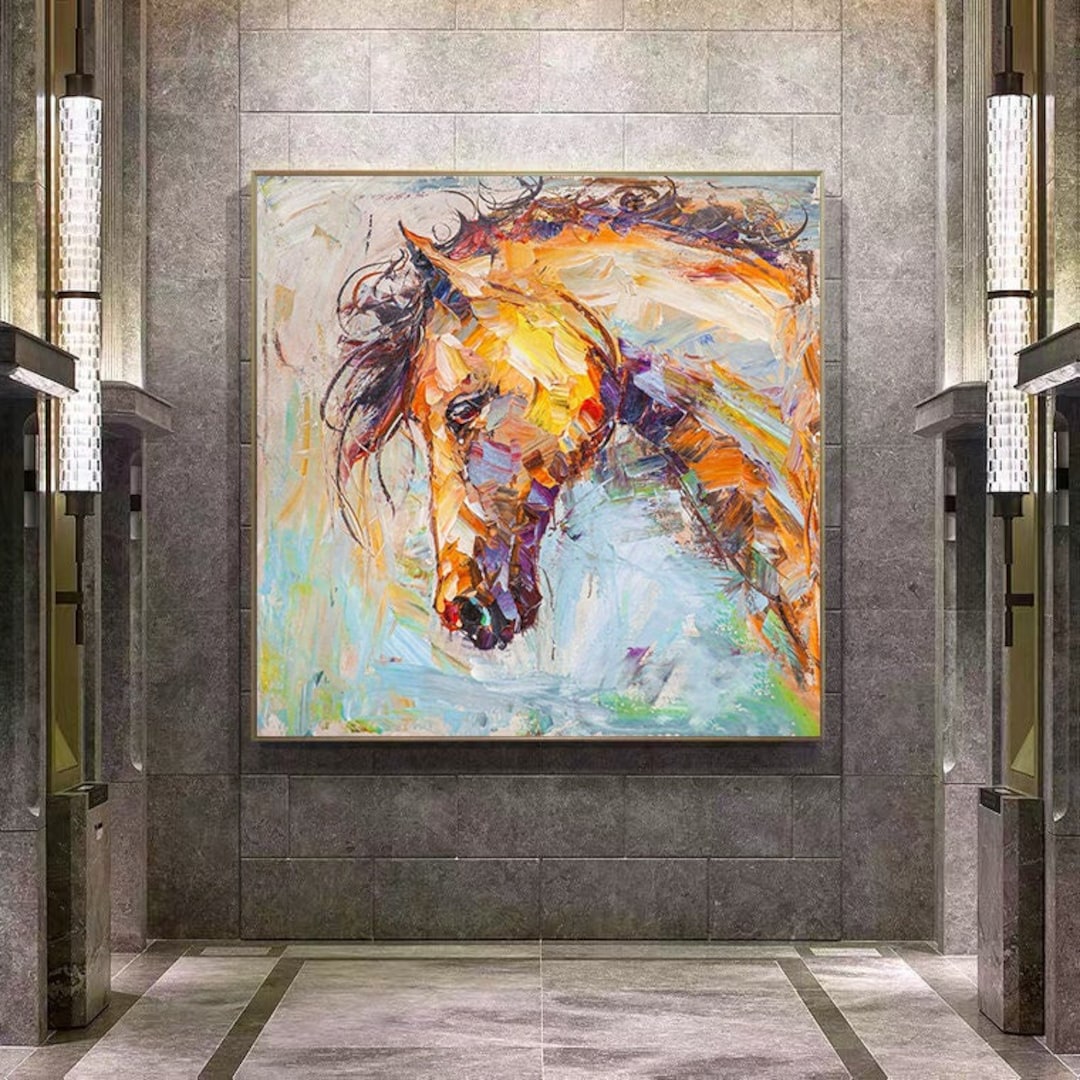 Large Horse Art, Horse Canvas, Animal Painting, Impasto Painting