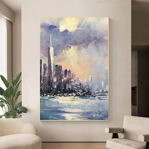 New York Skyline, Cityscape Art, Oil Painting Canvas Original, Cityscape Wall Art, City Art Painting, City Painting, Large Art Painting