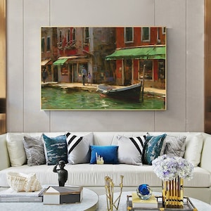 Italy Landscape, Cityscape Art, Oil Painting Canvas, Cityscape Wall Art, Large Horziontal Art, Italy Painting, Oversized Wall Art Framed