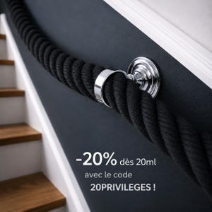 Rope Ø35 mm in Hemp or Cotton with Solid Brass Handrail Accessories – Nautical Elegance for Staircases and Interior Design
