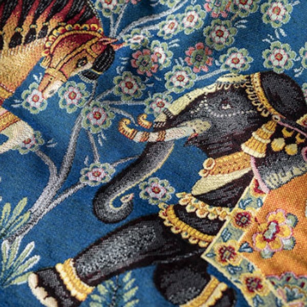 TISSU  JACQUARD style BOHEME motifs éléphants et chevaux, Fibres textiles, Rideaux, Textile Ameublement, Garnitures, Etoffes, Tapisseries,