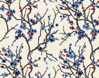 Japanischer Sakura-Stickstoff – Kirschblütenstoff für luxuriöse Vorhänge und Zierkissen