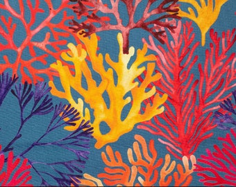 TISSU COTON imprimé profondeurs sous marines, aux couleurs osées du merveilleux sur support COTON, Etoffe tissu au mètre,