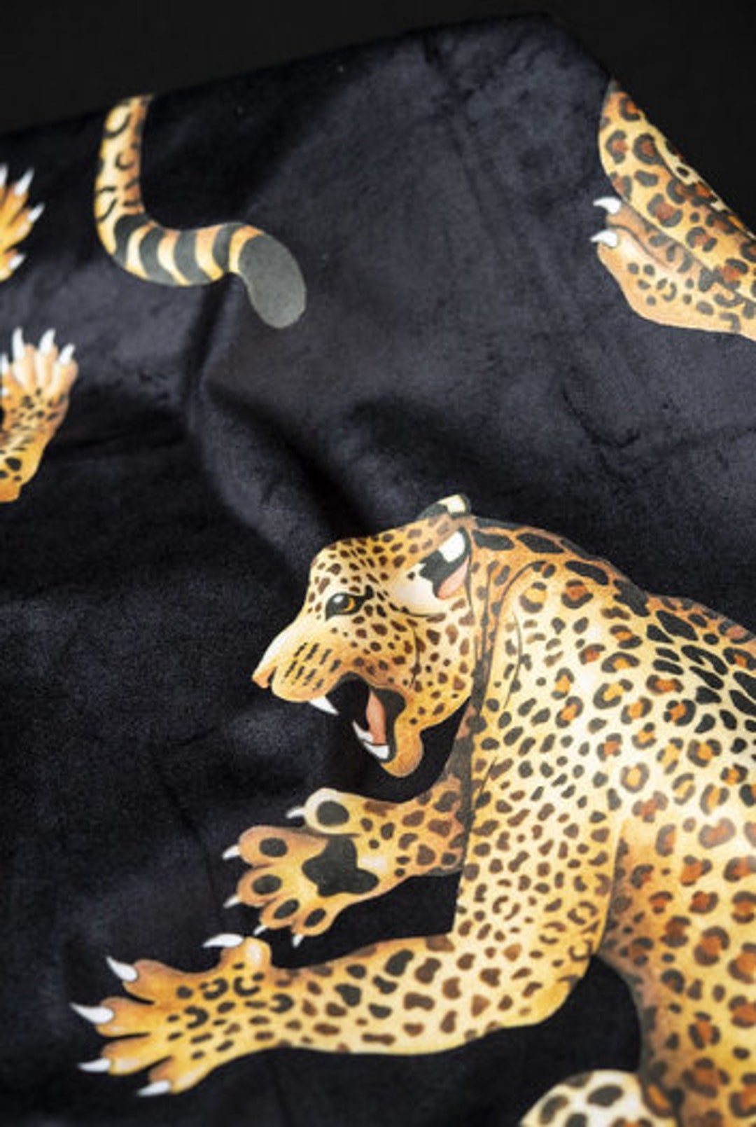 VELVET FABRIC Leopard Pattern Black Background, Fabric by the Meter ...