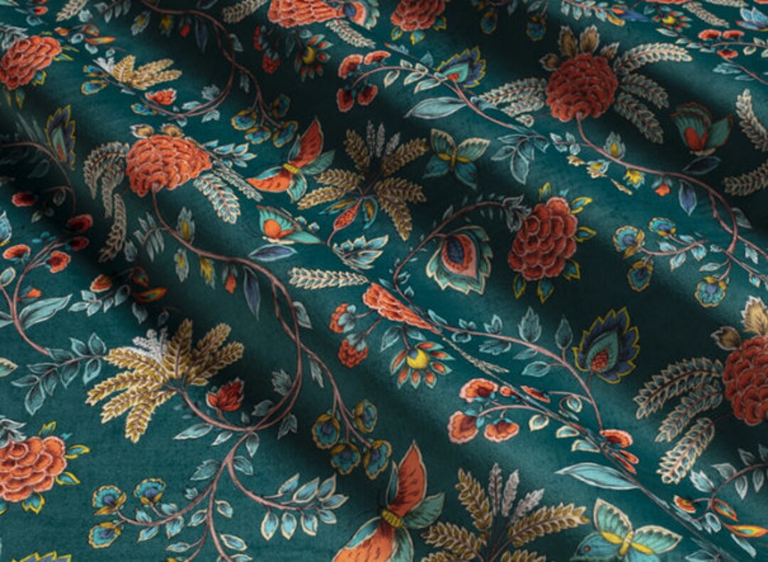 Velvet Pattern Floral Velvet Fabric – Leaf Pattern Upholstery for Curtains, Chairs ...