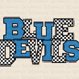 Blue Devils Blue Checkered  Football PNG, School Mascot Png, Blue & white Blue Devils, Football Shirt, School Spirit, Team, Checkered png,