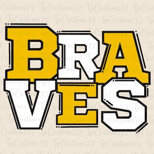 Braves Yellow Football PNG, Mascotte della scuola PNG, Braves gialli e bianchi, Maglia da calcio, Spirito scolastico, Spirito di squadra, Braves png